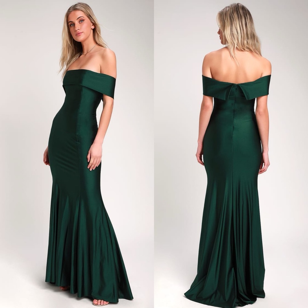 Lulus | So Enchanted Emerald Green Off-the-Shoulder Maxi Dress